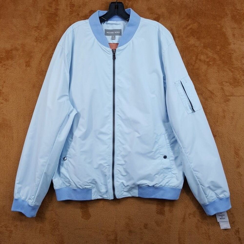 Michael Kors Bomber Jacket Mens XXL Light Blue Zip Up Lightweight Lined
